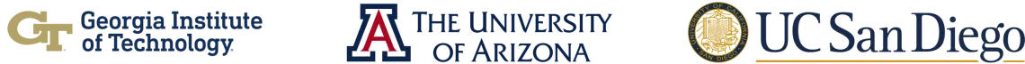 Logos for Georgia Institute of Technology, University of Arizona, and University of California San Diego